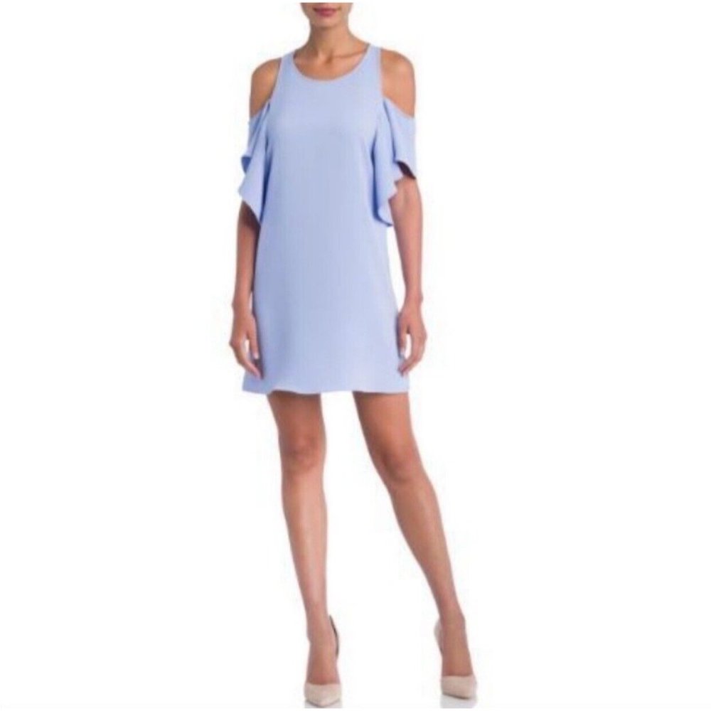 French Grey Sky Blue Cold Shoulder Mini Dress
